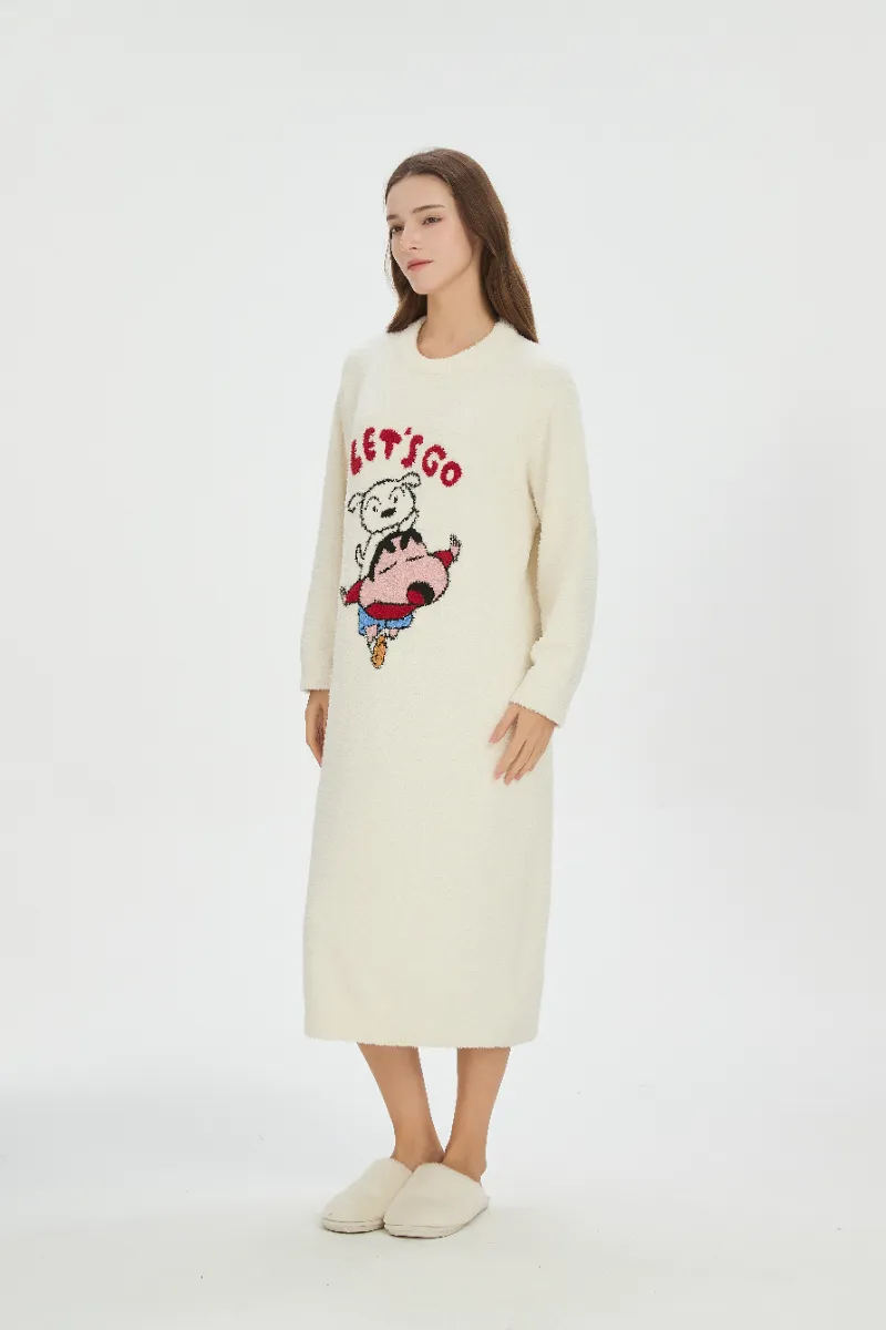 Beige-farget flanell nattkjole for kvinner