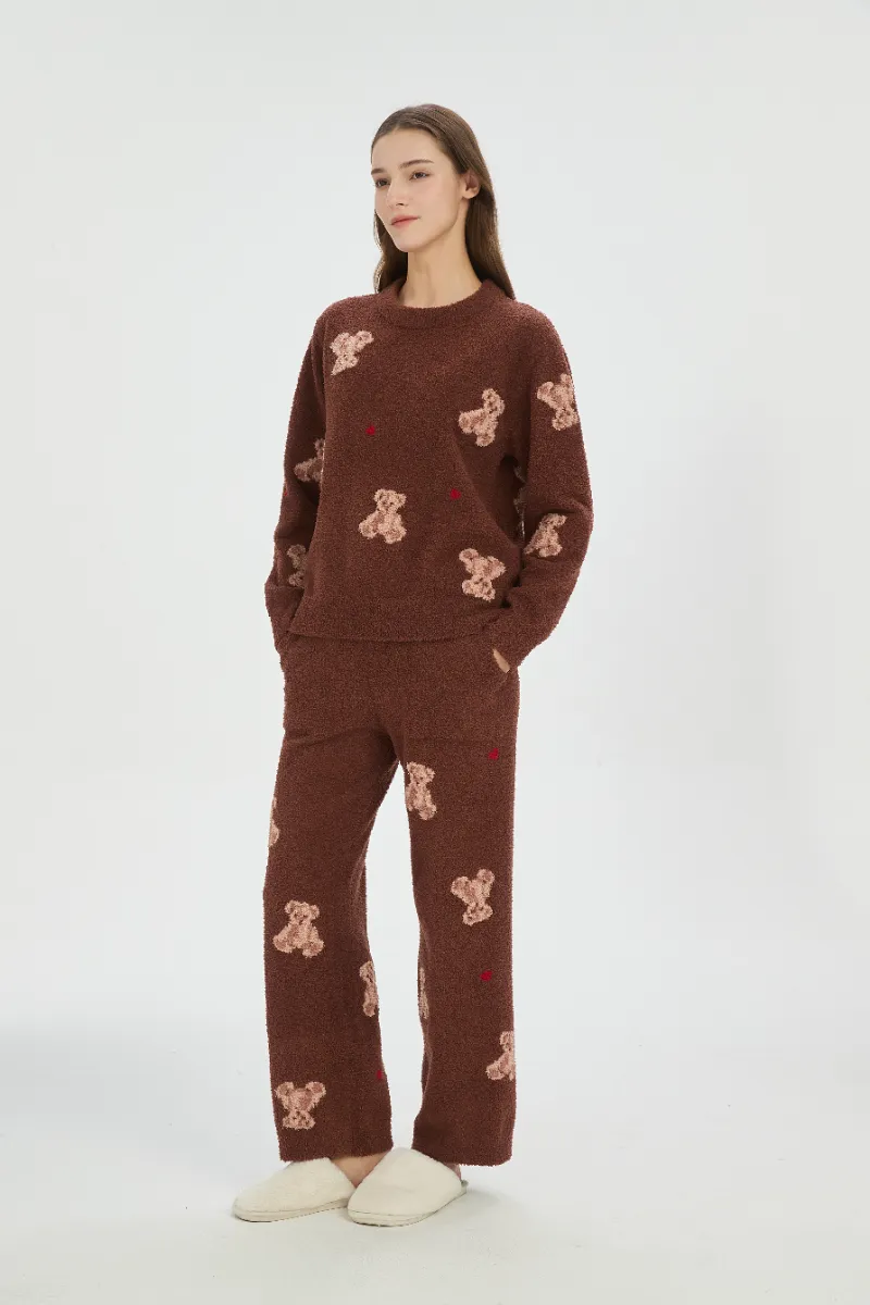 Brun myk fleece pyjamas for kvinner