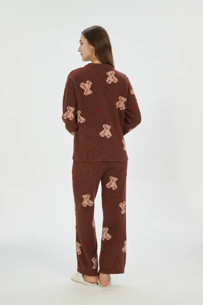 Brun myk fleece pyjamas for kvinner