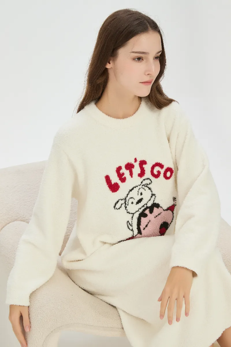 Beige-farget flanell nattkjole for kvinner