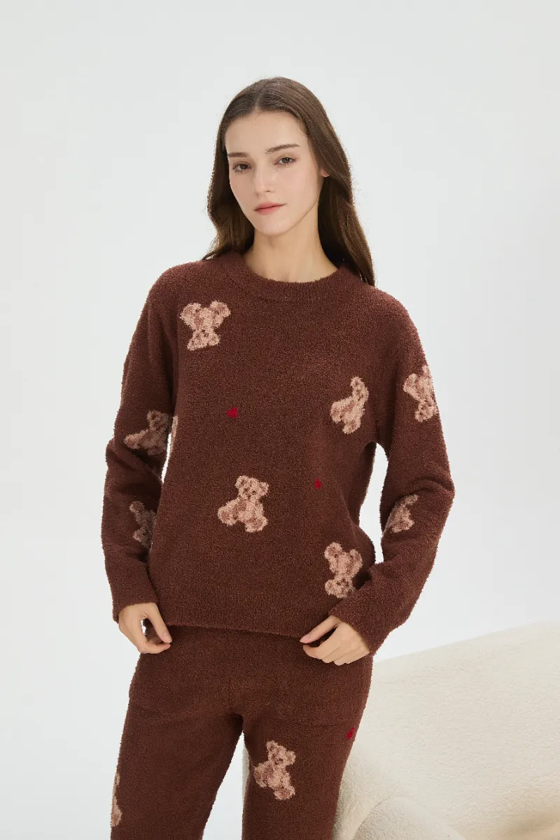 Brun myk fleece pyjamas for kvinner
