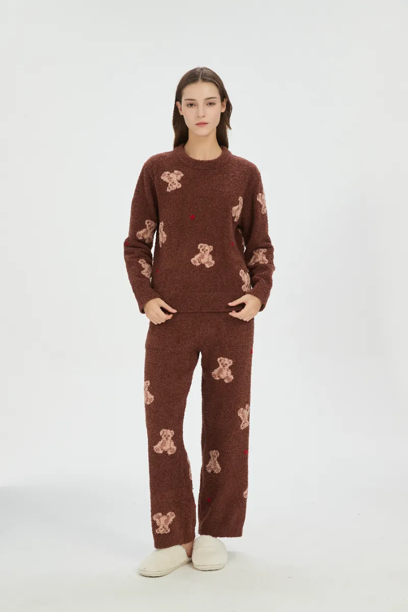 Brun myk fleece pyjamas for kvinner