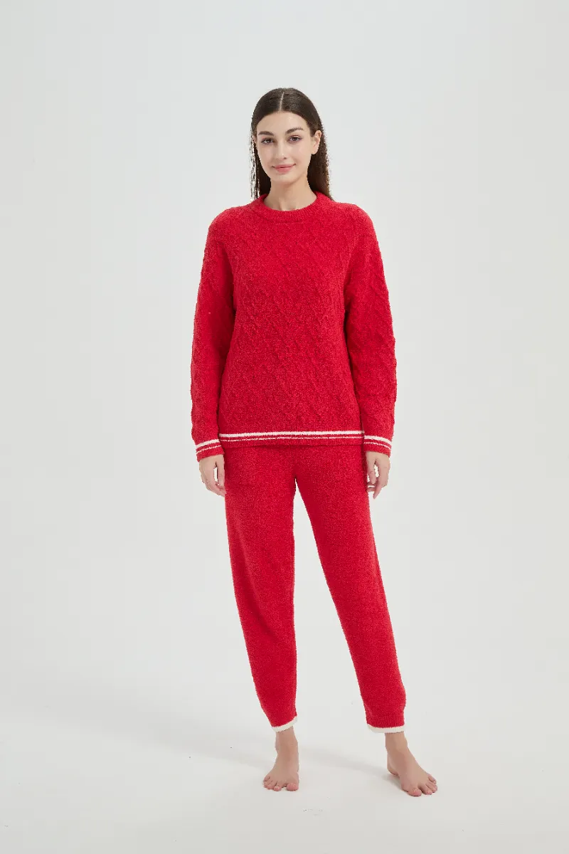 Loose Fit Plysj Rød Dame Fleece Pyjamas Set Loose Fit Plysj Rød Dame Fleece Pyjamas Set