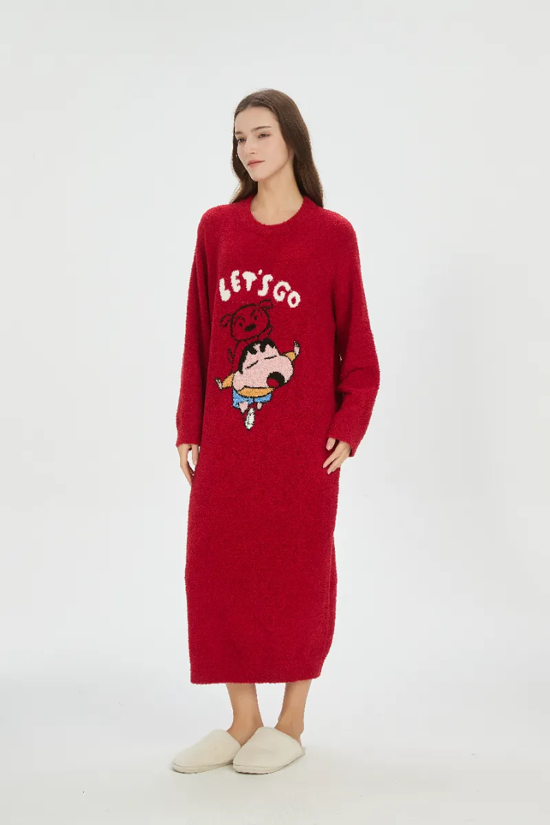 Rød, myk fleece nattkjole for kvinner Rød, myk fleece nattkjole for kvinner